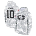 Cooneas SF.49ers #10 Mac Jones Player Arctic Camo Limited Salute to Service Pullover Hoodies Game Stitched Jerseys