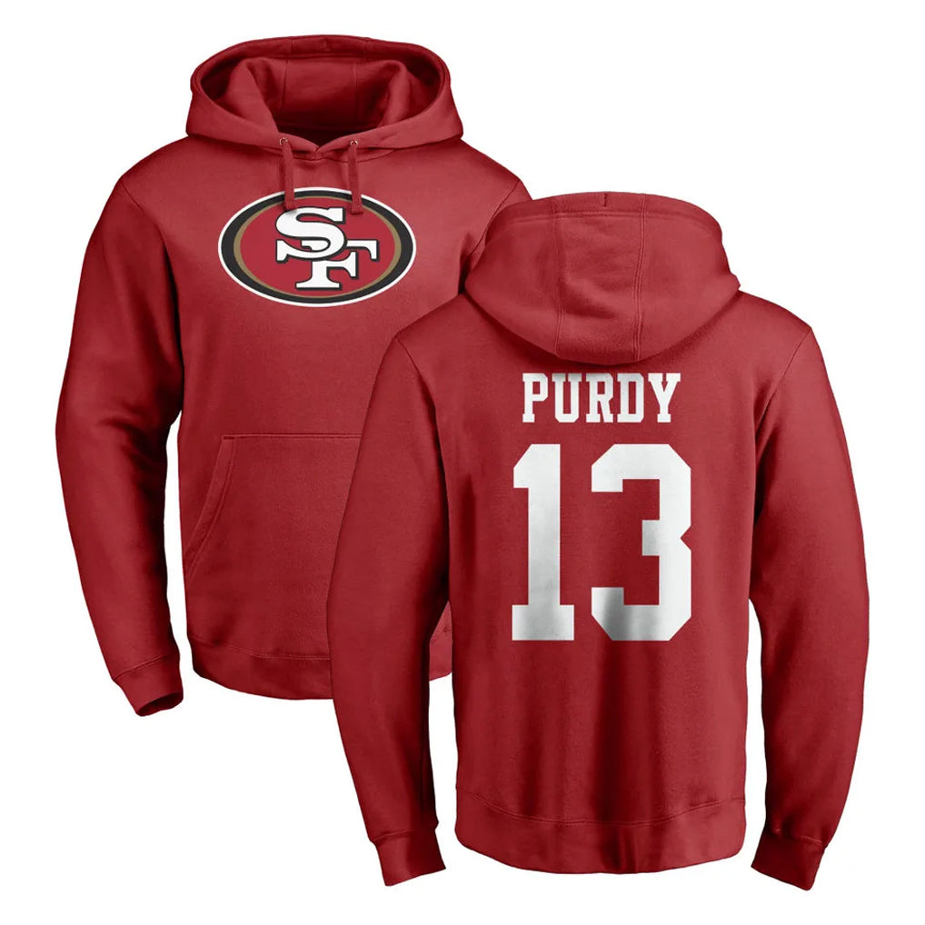 Cooneas SF.49ers #13 Brock Purdy Player Red LOGO Pullover Hoodies Home Game Stitched Jerseys