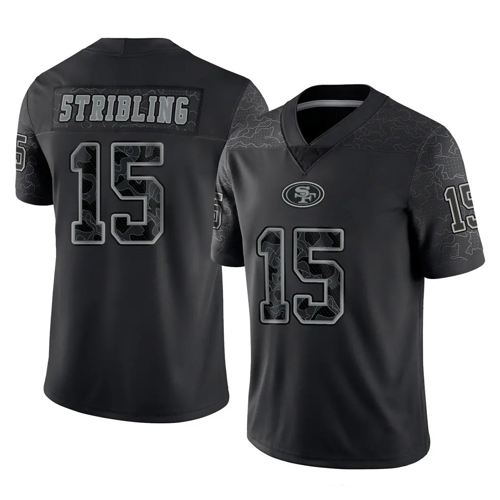 Cooneas SF.49ers #15 De'Zhaun Stribling Player Black Limited Reflective Home Game Stitched Jerseys