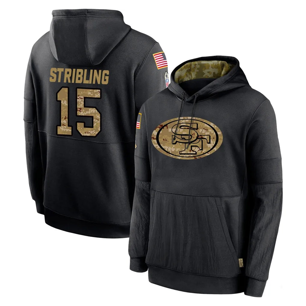 Cooneas SF.49ers #15 De'Zhaun Stribling Player Black Salute to Service Sideline Performance Pullover Hoodies Home Game Stitched Jerseys