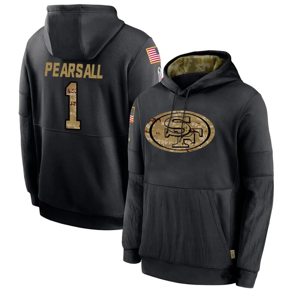 Cooneas SF.49ers #1 Ricky Pearsall Player Black Salute To Service Hoodie Player Stitched Jerseys