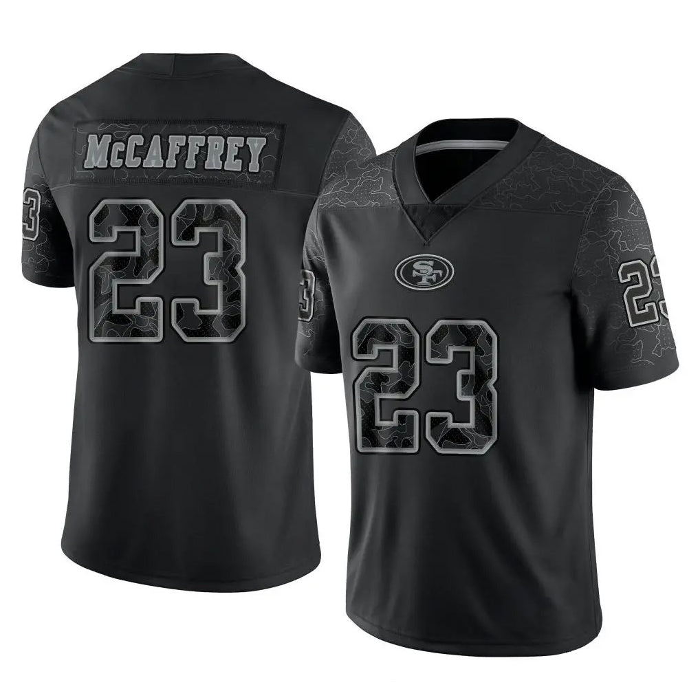 Cooneas SF.49ers #23 Christian McCaffrey Player Black Limited Reflective Home Game Stitched Jerseys