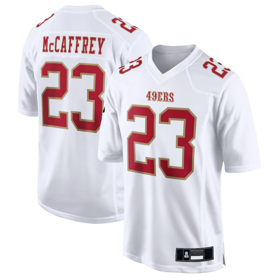 Cooneas SF.49ers #23 Christian McCaffrey Player Tundra White Fashion Game Stitched Jerseys