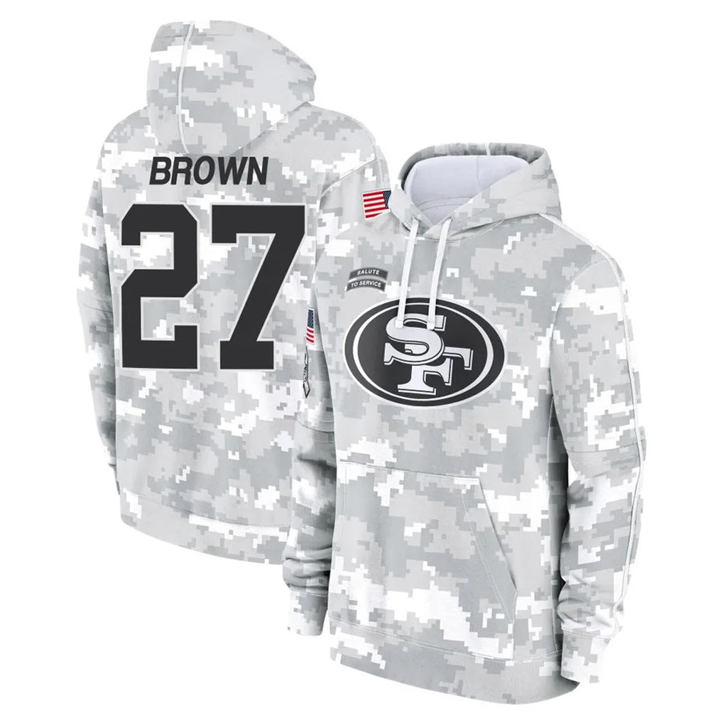 Cooneas SF.49ers #27 Ji'Ayir Brown Player Arctic Camo Limited Salute to Service Pullover Hoodies Game Stitched Jerseys