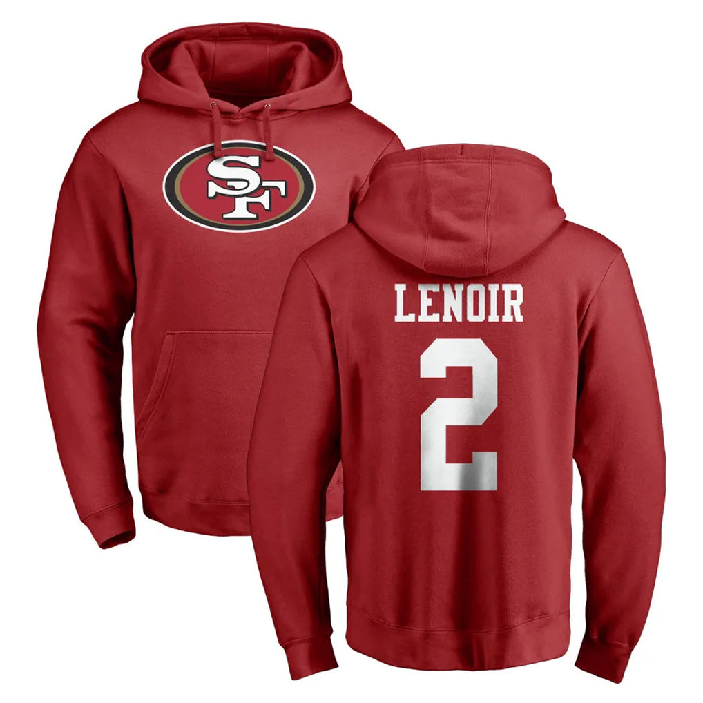 Cooneas SF.49ers #2 Deommodore Lenoir Player Red LOGO Pullover Hoodies Home Game Stitched Jerseys