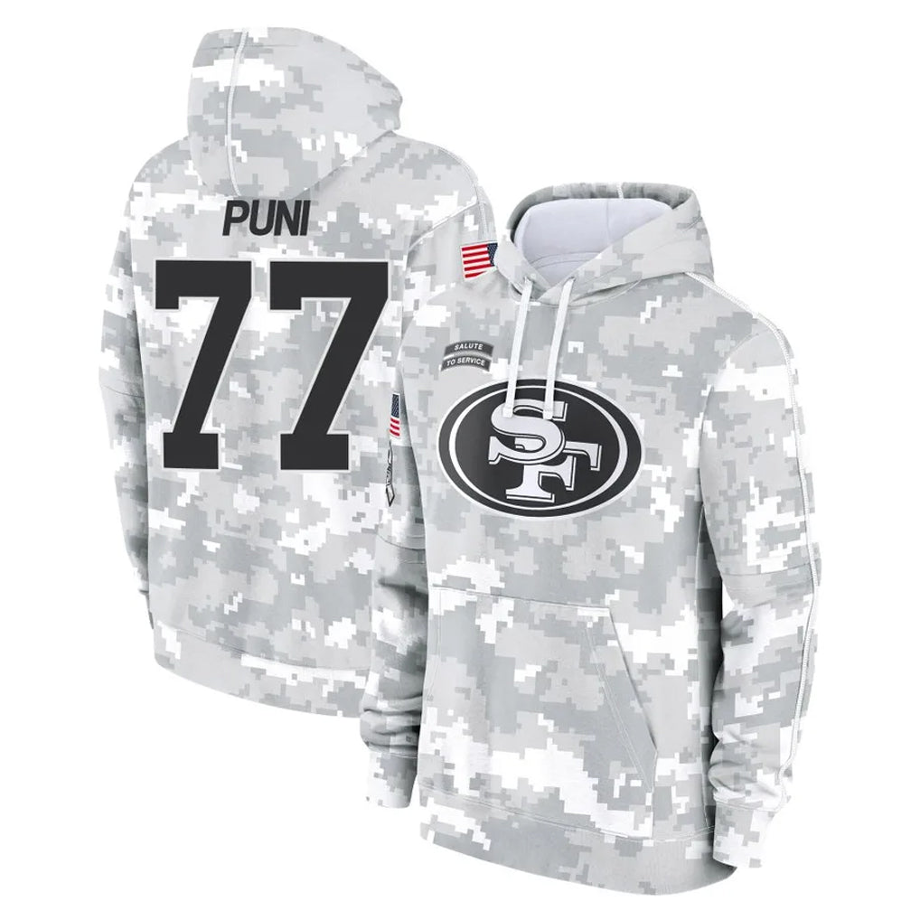 Cooneas SF.49ers #77 Dominick Puni Player Arctic Camo Limited Salute to Service Pullover Hoodies Game Stitched Jerseys