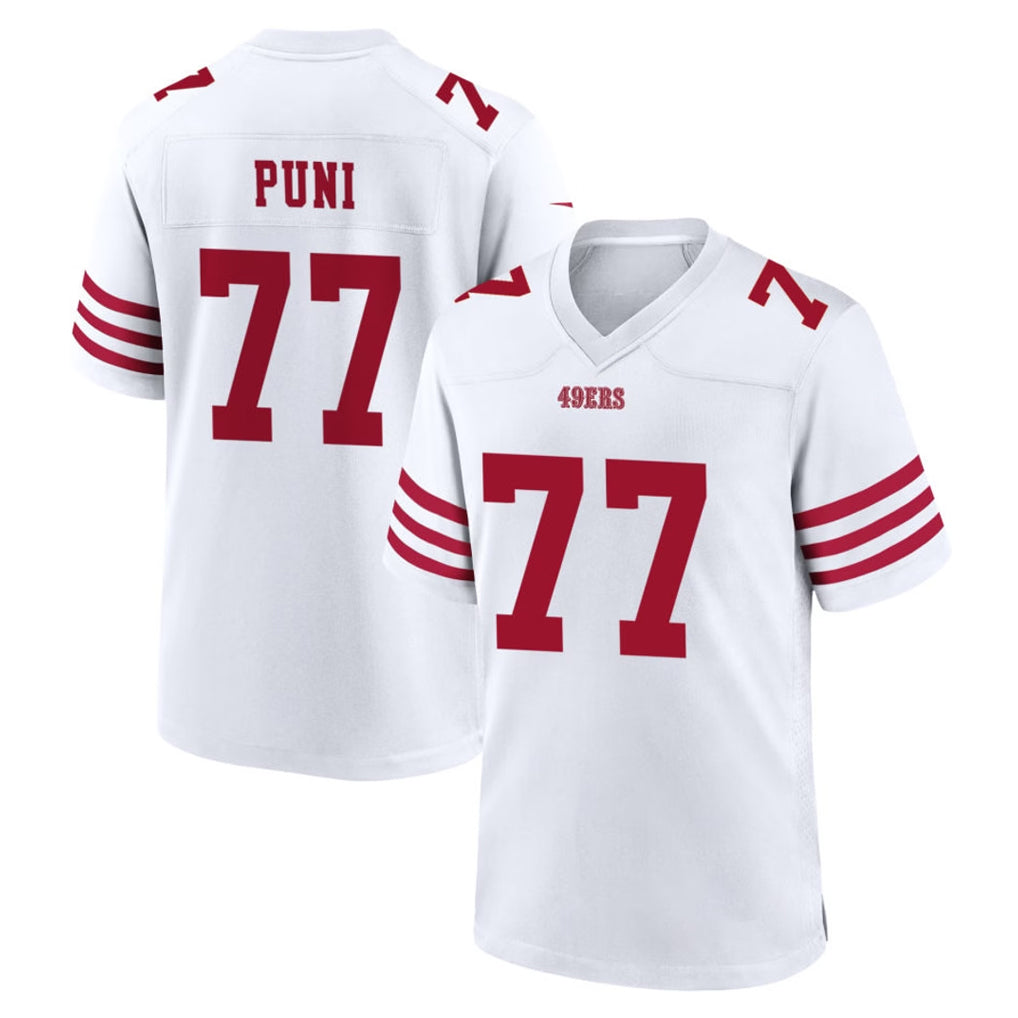 Cooneas SF.49ers #77 Dominick Puni Player White Game Home Stitched Jerseys