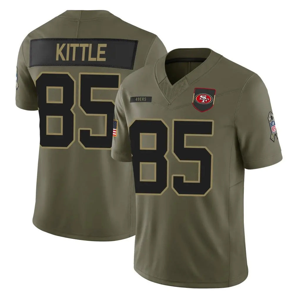 Cooneas SF.49ers #85 George Kittle Player Olive 2025 Salute To Service Limited Home Game Stitched Jerseys