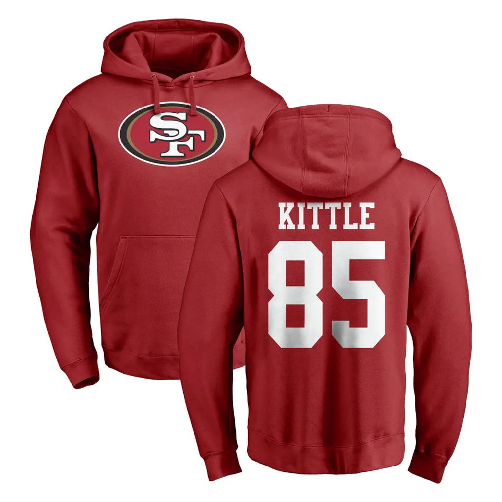 Cooneas SF.49ers #85 George Kittle Player Red LOGO Pullover Hoodies Home Game Stitched Jerseys
