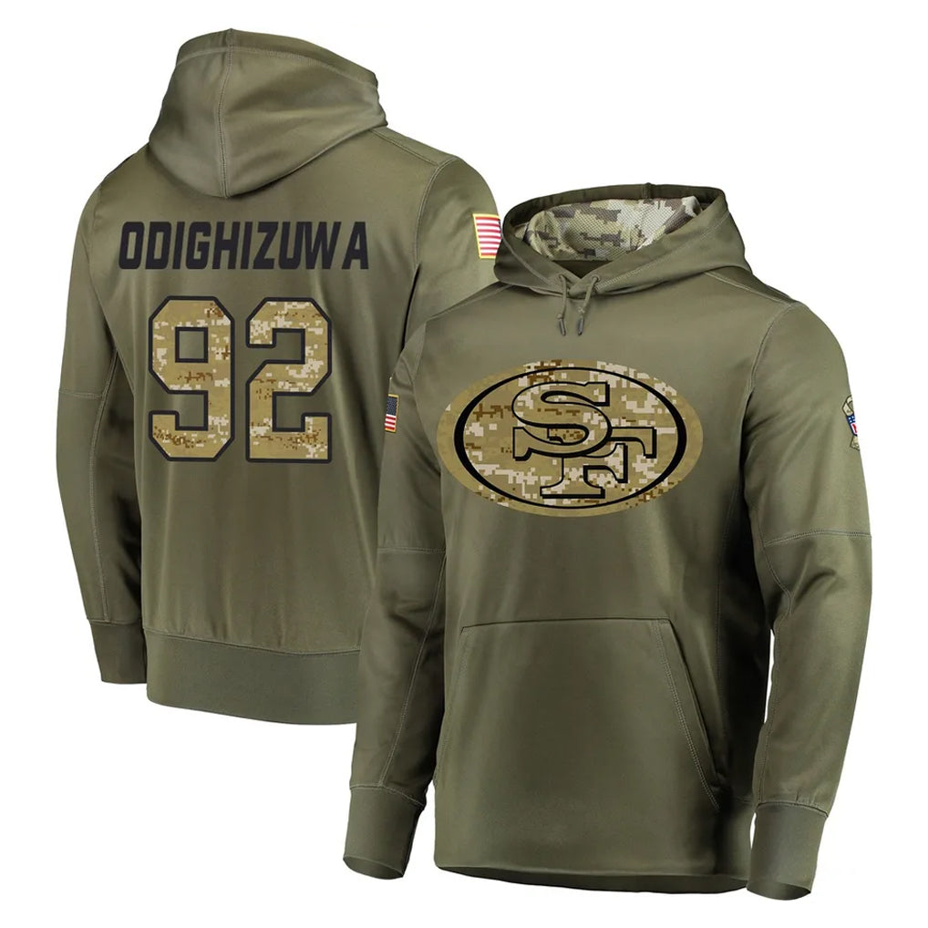 Cooneas SF.49ers #92 Osa Odighizuwa Player Olive Salute to Service Pullover Hoodie Home Game Stitched Jerseys