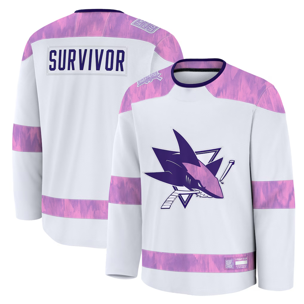 Cooneas S.Jose Sharks White Hockey Fights Cancer Survivor Practice Jerseys