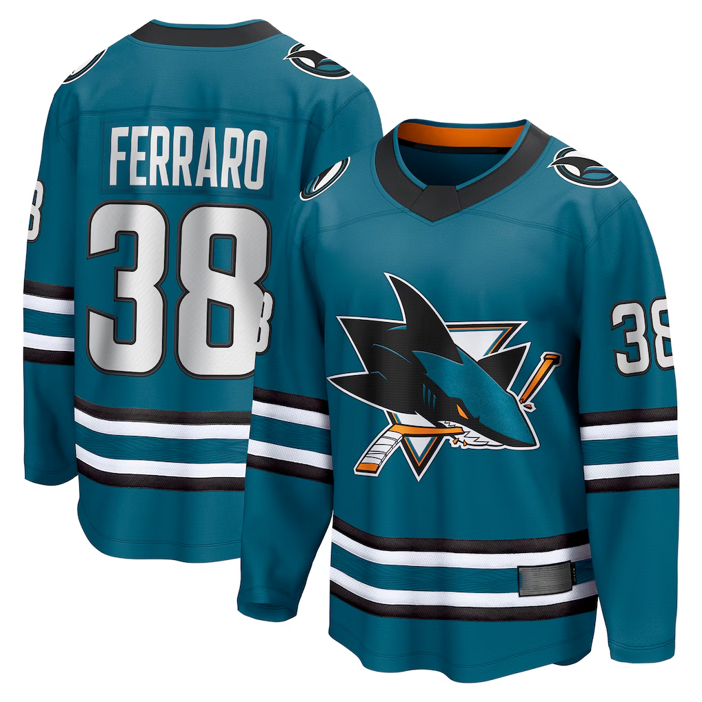 Cooneas S.Jose Sharks #38 Mario Ferraro Teal Home Breakaway Player Jerseys