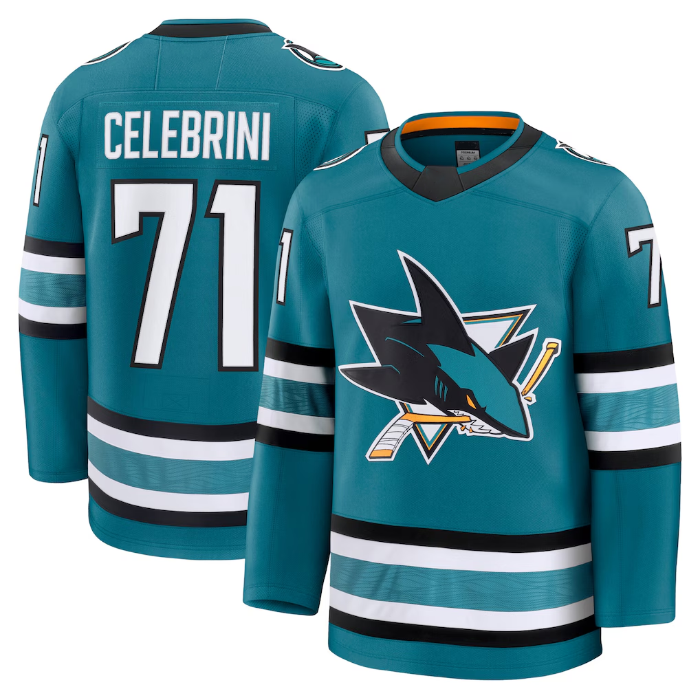 Cooneas S.Jose Sharks #71 Macklin Celebrini Teal Home Premium Jerseys