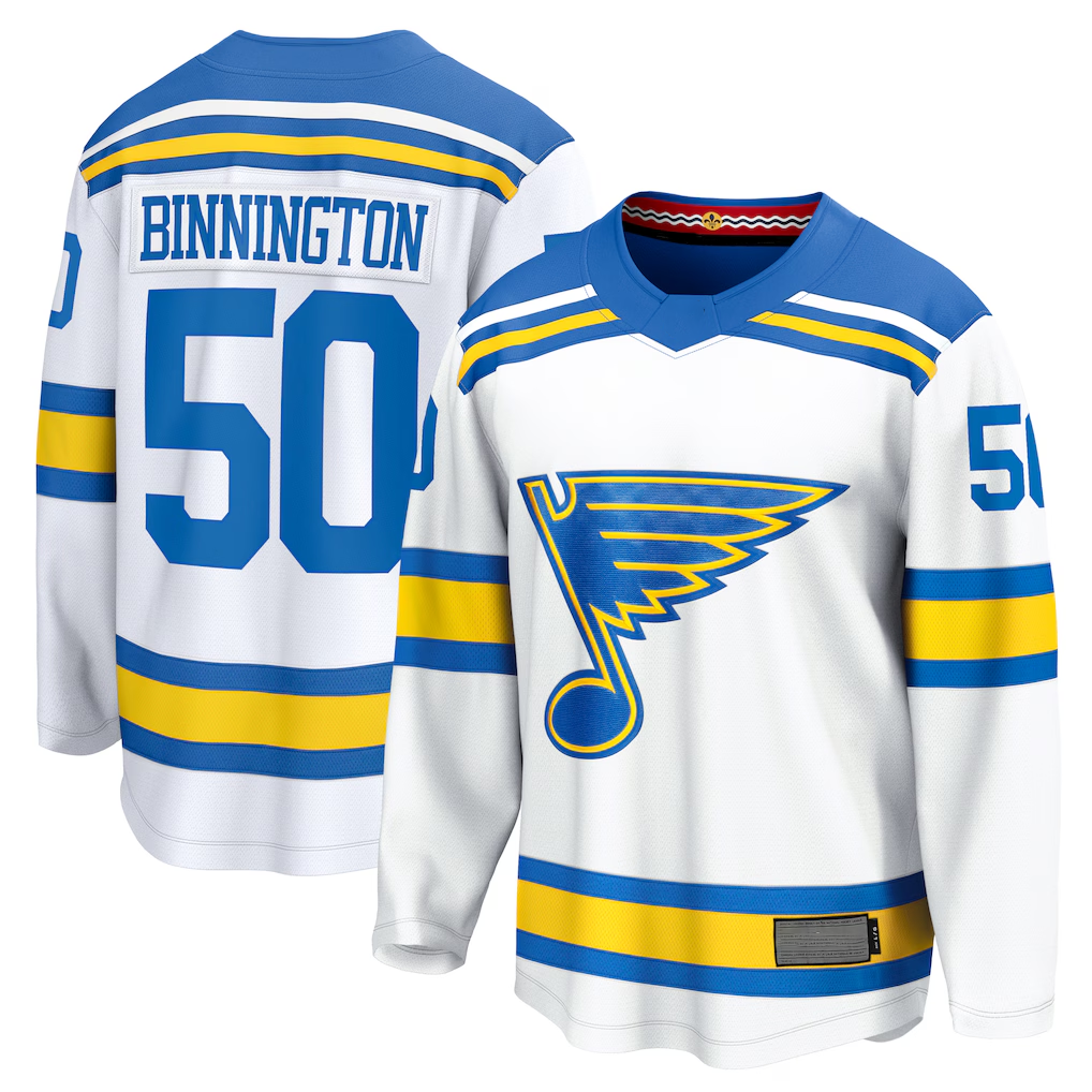 Cooneas St.L.Blues #50 Jordan Binnington White Away Breakaway Player Jerseys
