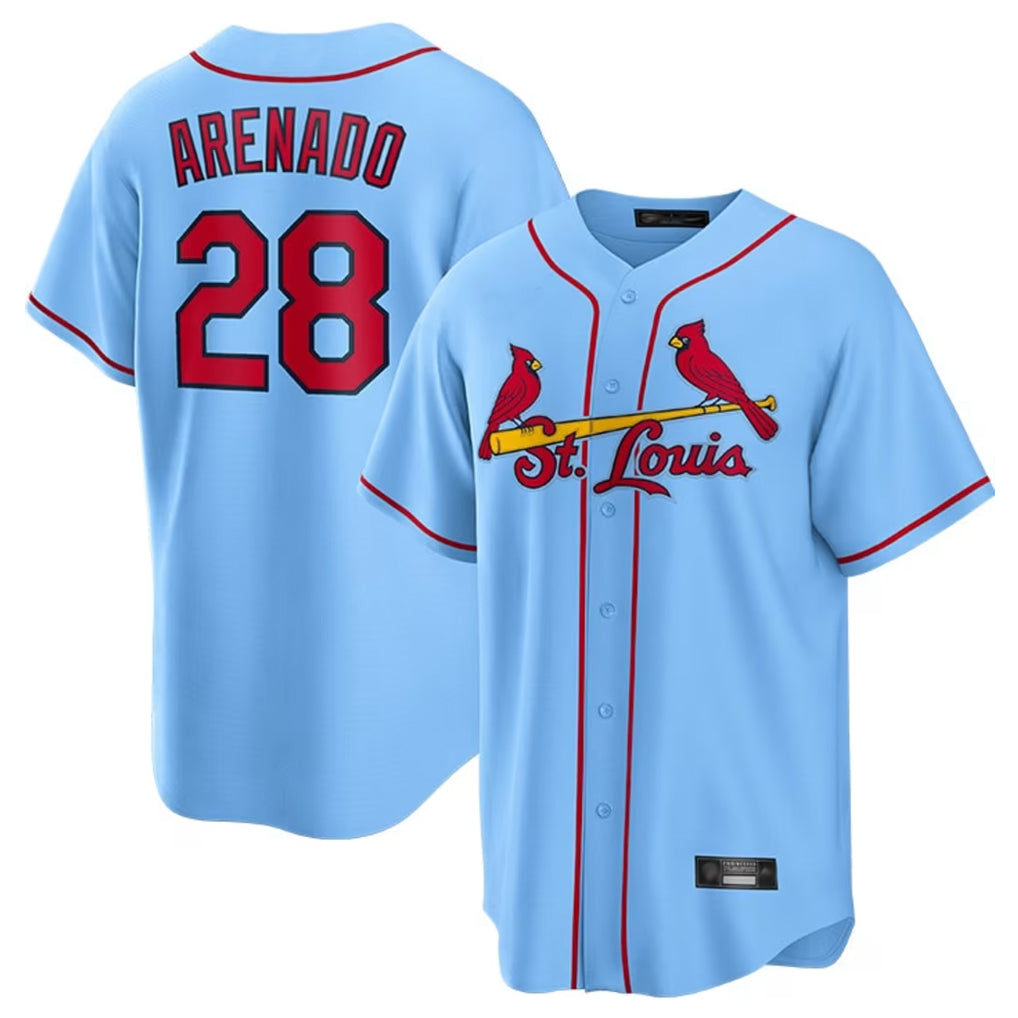 Cooneas St. Louis Cardinals #28 Nolan Arenado Player Light Blue Home Game Stitched Jerseys