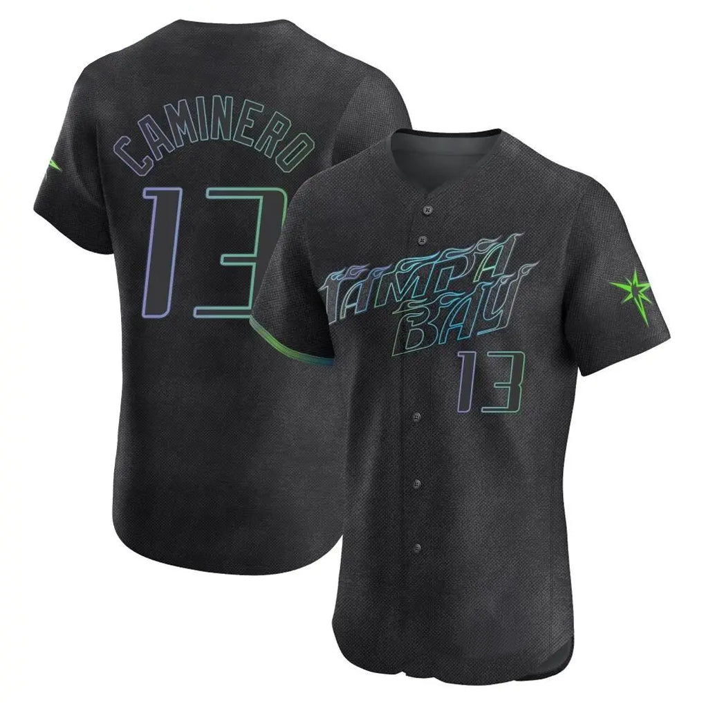 Cooneas TB.Rays #13 Junior Caminero Player Black City Connect Home Limited Elite Stitched Jerseys