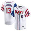 Cooneas TB.Rays #13 Junior Caminero Player White 2025 Independence Day Vapor Premier Limited Stitched Jerseys