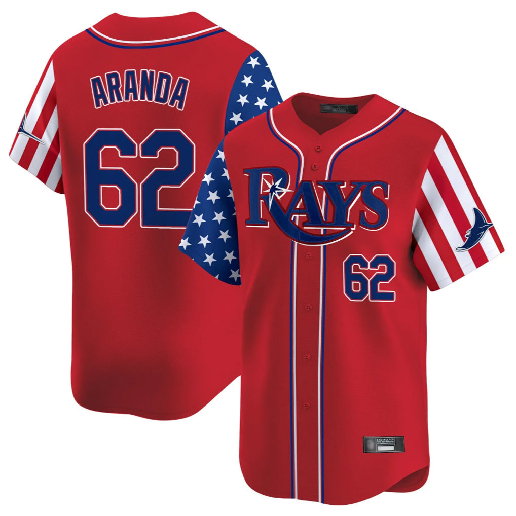 Cooneas TB.Rays #62 Jonathan Aranda Player Red 2025 Independence Day Vapor Premier Limited Stitched Jerseys