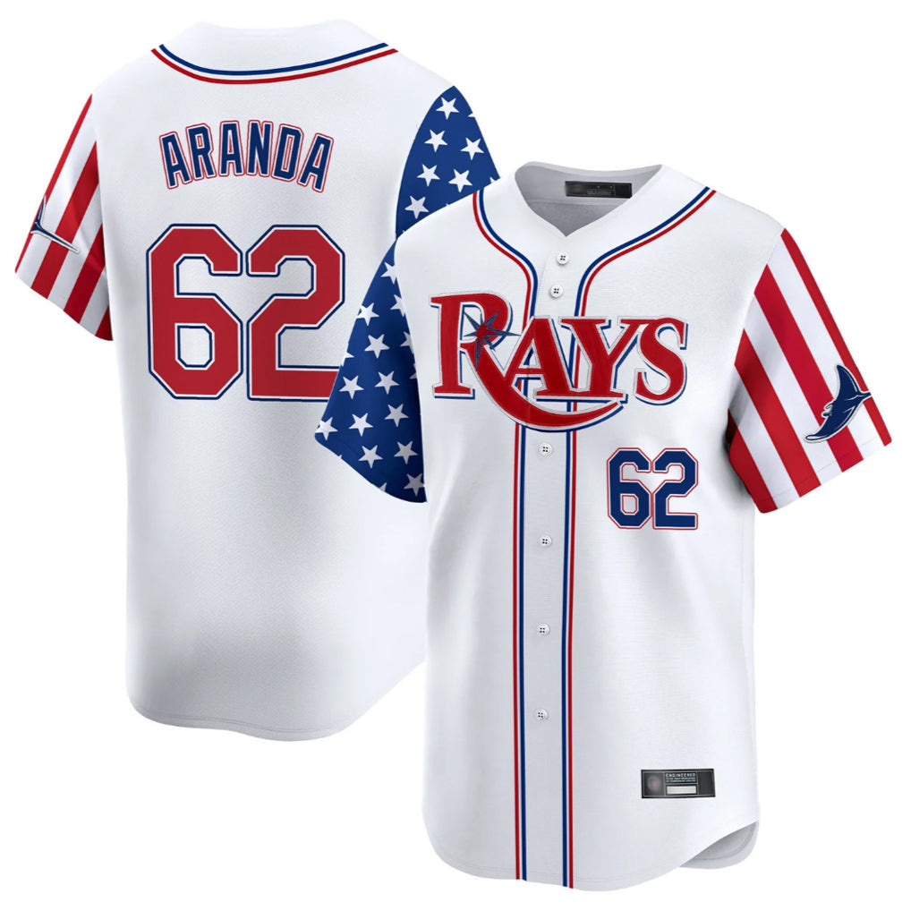 Cooneas TB.Rays #62 Jonathan Aranda Player White 2025 Independence Day Vapor Premier Limited Stitched Jerseys