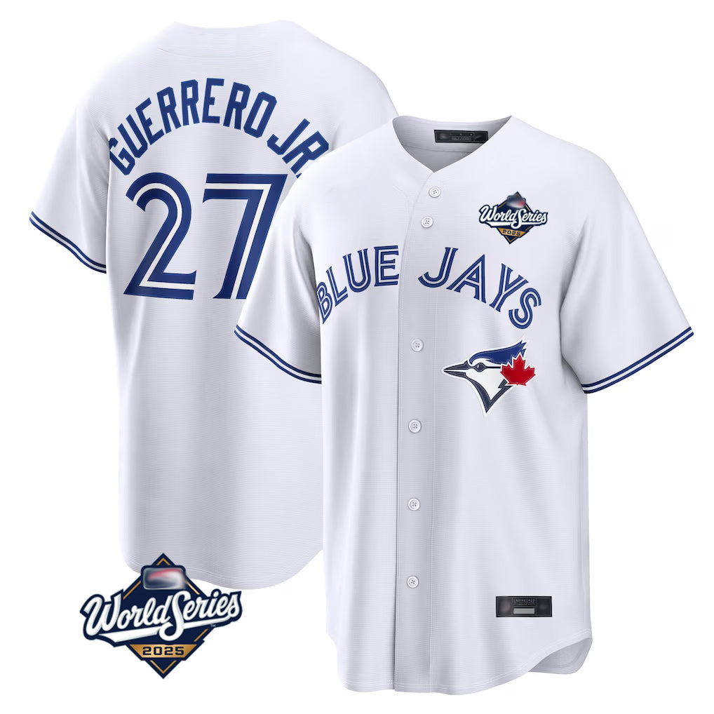 Cooneas T.Blue Jays #27 Vladimir Guerrero Jr Player White 2025 World Series Game Stitched Jersey