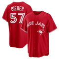 Cooneas T.Blue Jays #57 Shane Bieber Player Red Home Stitched Jerseys