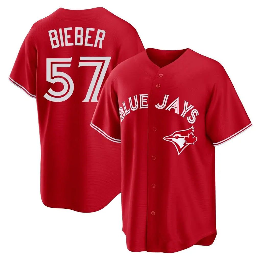 Cooneas T.Blue Jays #57 Shane Bieber Player Red Home Stitched Jerseys