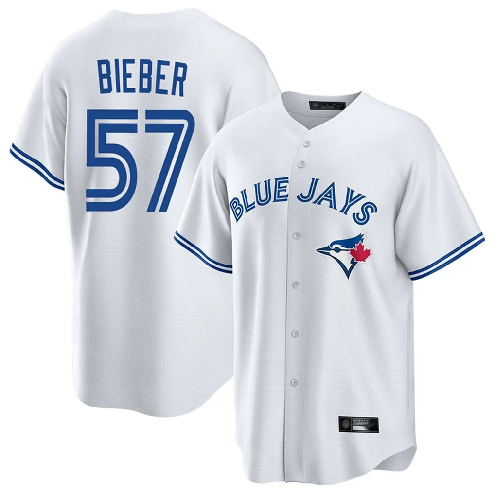 Cooneas T.Blue Jays #57 Shane Bieber Player White Game Stitched Jerseys