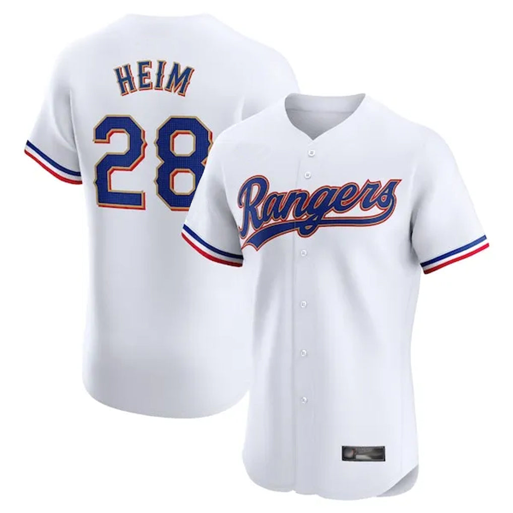 Cooneas T.Rangers #28 Jonah Heim Player White Gold Collection Limited Elite Stitched Jerseys