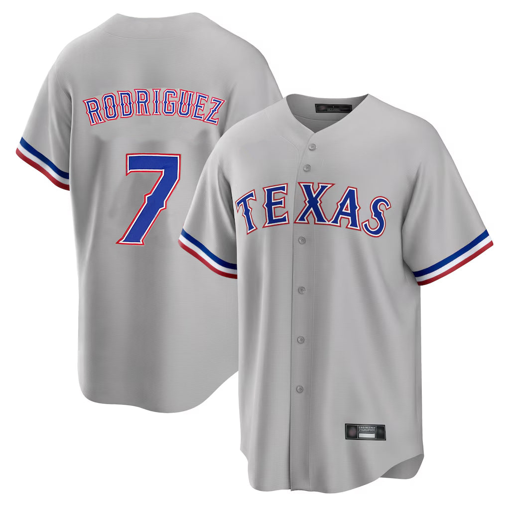 Cooneas T.Rangers #7 Ivan Rodriguez Player Gray Home Game Stitched Jerseys