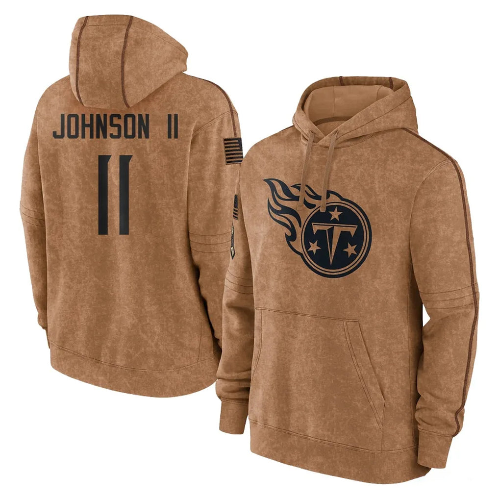 Cooneas T.Titans #11 Jermaine Johnson II Player Brown Salute To Service Club Pullover Hoodies Home Game Stitched Jerseys