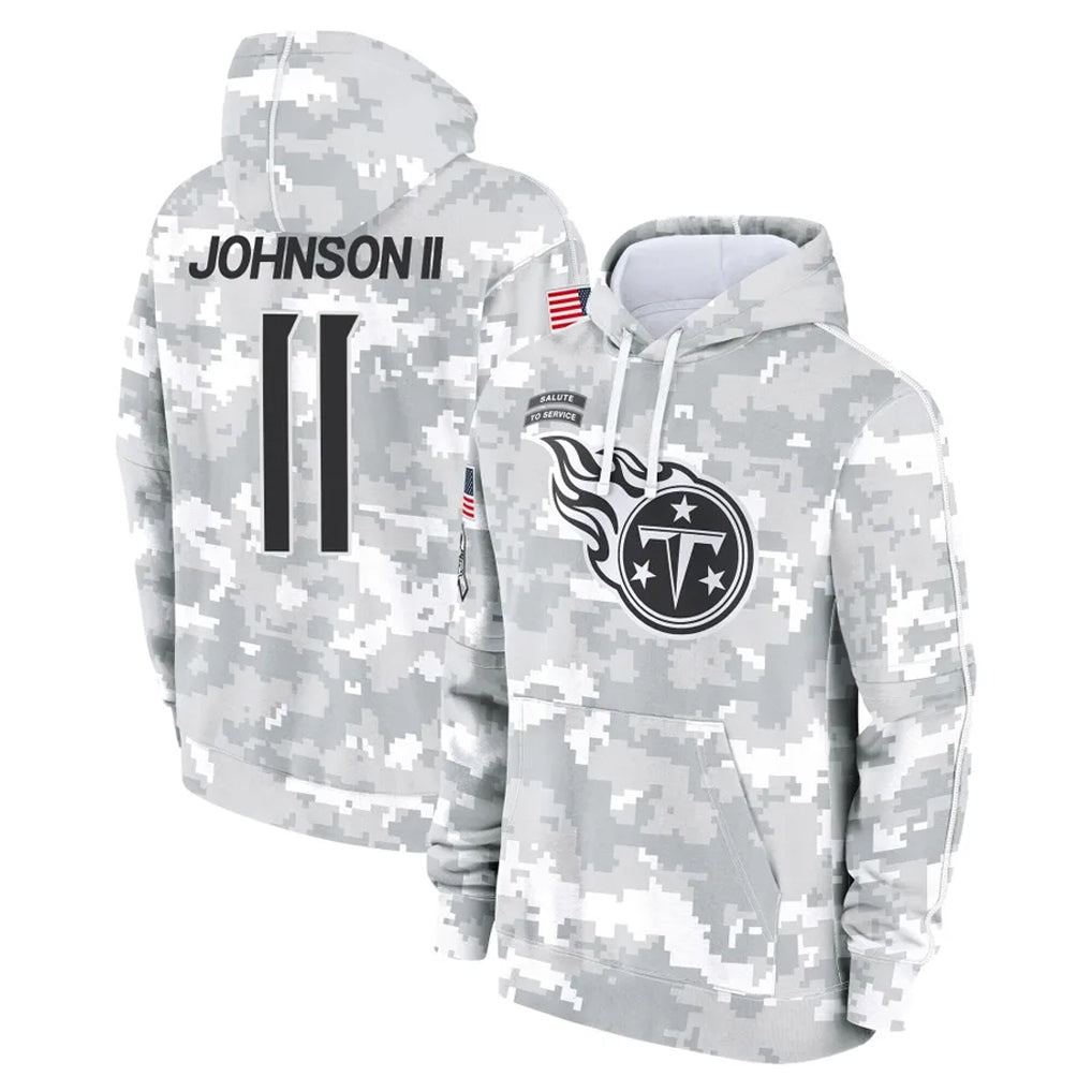 Cooneas T.Titans #11 Jermaine Johnson II Player Camo Arctic Salute to Service Pullover Hoodies Home Game Stitched Jerseys