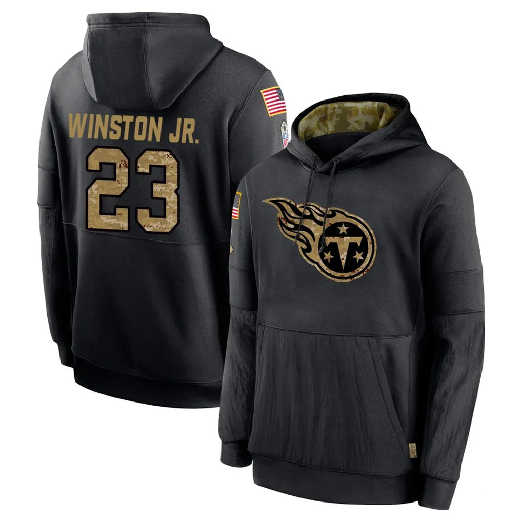Cooneas T.Titans #23 Kevin Winston Jr. Player Black Salute to Service Sideline Performance Pullover Hoodies Home Game Stitched Jerseys