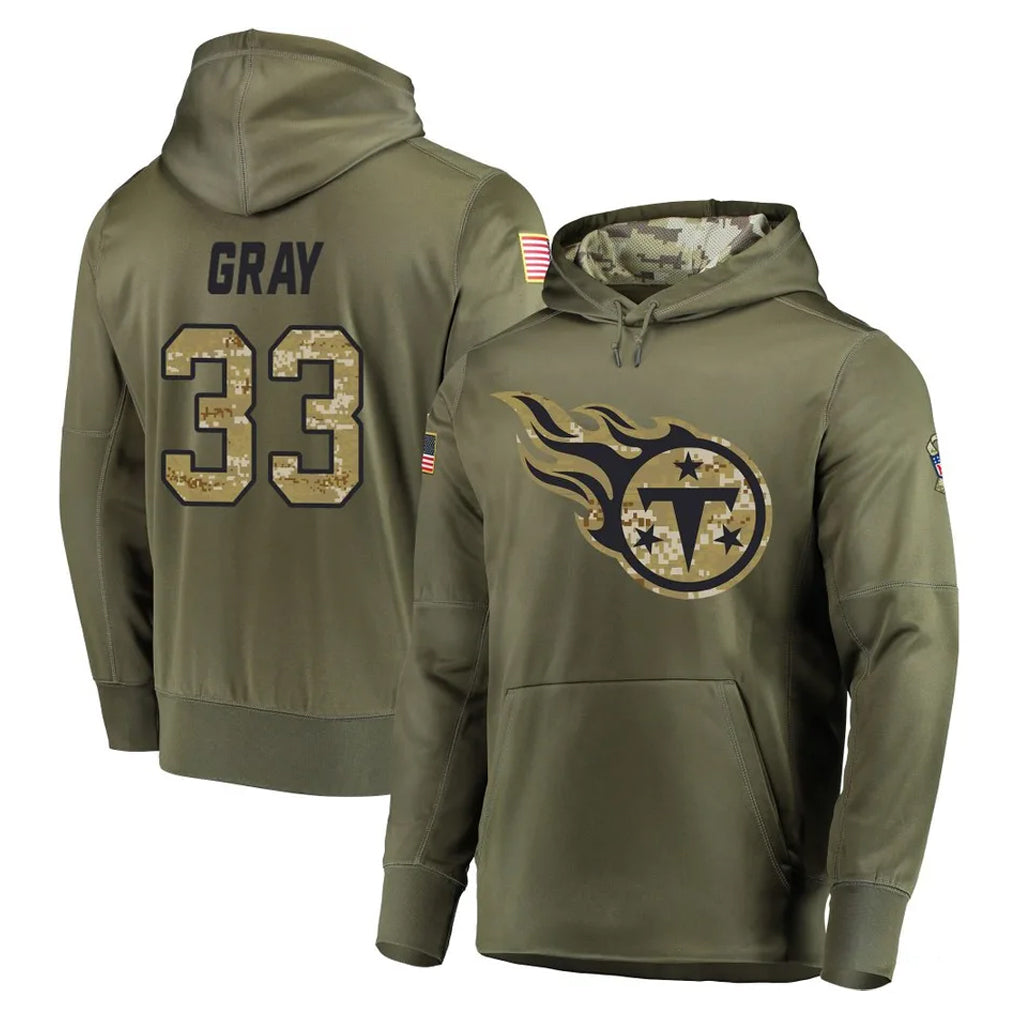 Cooneas T.Titans #33 Cedric Gray Player Olive Salute to Service Pullover Hoodies Home Game Stitched Jerseys