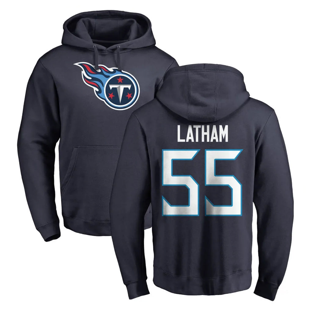 Cooneas T.Titans #55 JC Latham Player Navy Logo Pullover Hoodies Home Game Stitched Jerseys