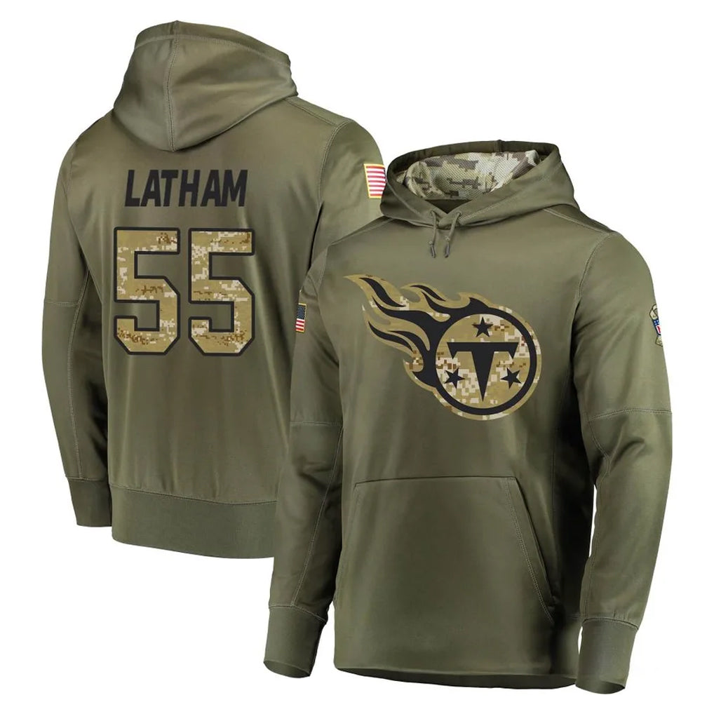 Cooneas T.Titans #55 JC Latham Player Olive Salute to Service Pullover Hoodies Home Game Stitched Jerseys
