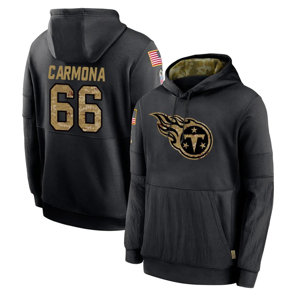 Cooneas T.Titans #66 Fernando Carmona Jr. Player Black Salute to Service Sideline Performance Pullover Hoodies Home Game Stitched Jerseys