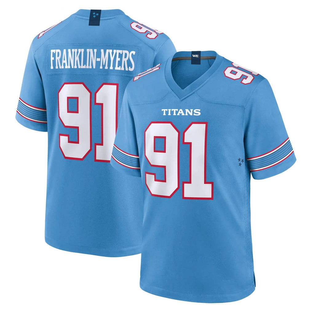 Cooneas T.Titans #91 John Franklin-Myers Player Light Blue 2026 Game Home Stitched Jerseys