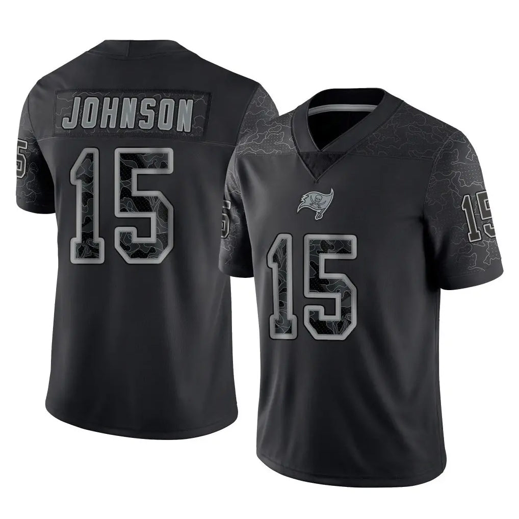 Cooneas TB.Buccaneers #15 Tez Johnson Player Black Reflective Limited Home Game Stitched Jerseys