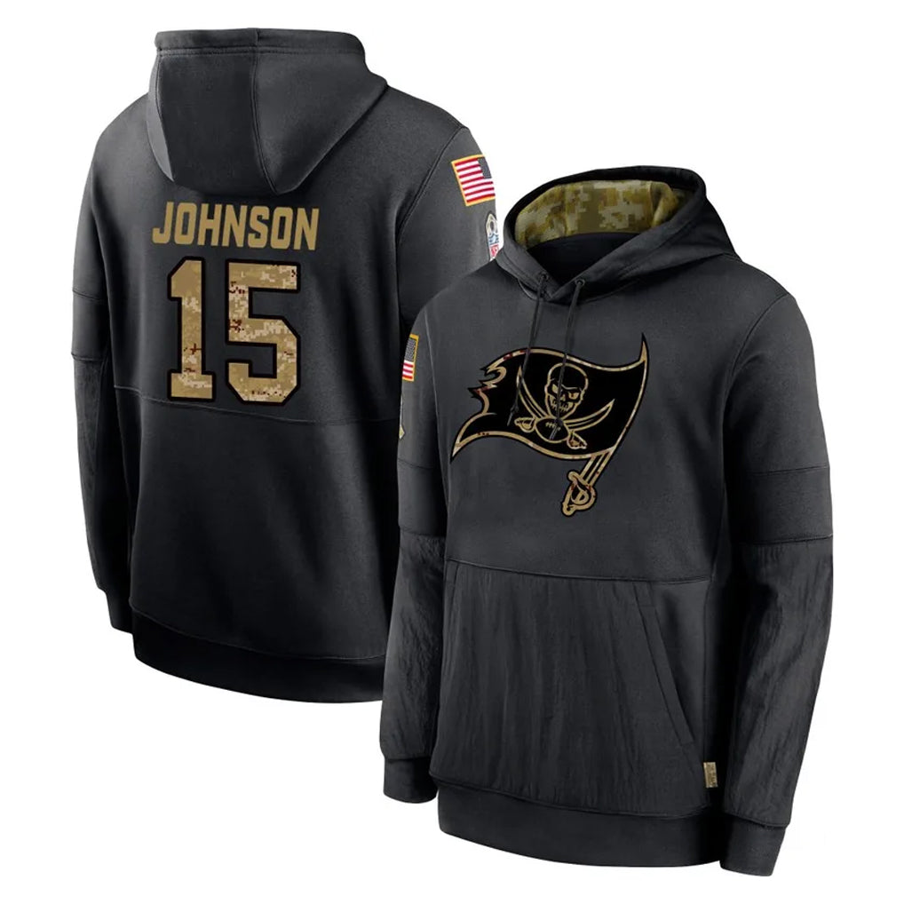 Cooneas TB.Buccaneers #15 Tez Johnson Player Black Salute to Service Sideline Performance Pullover Hoodies Home Game Stitched Jerseys