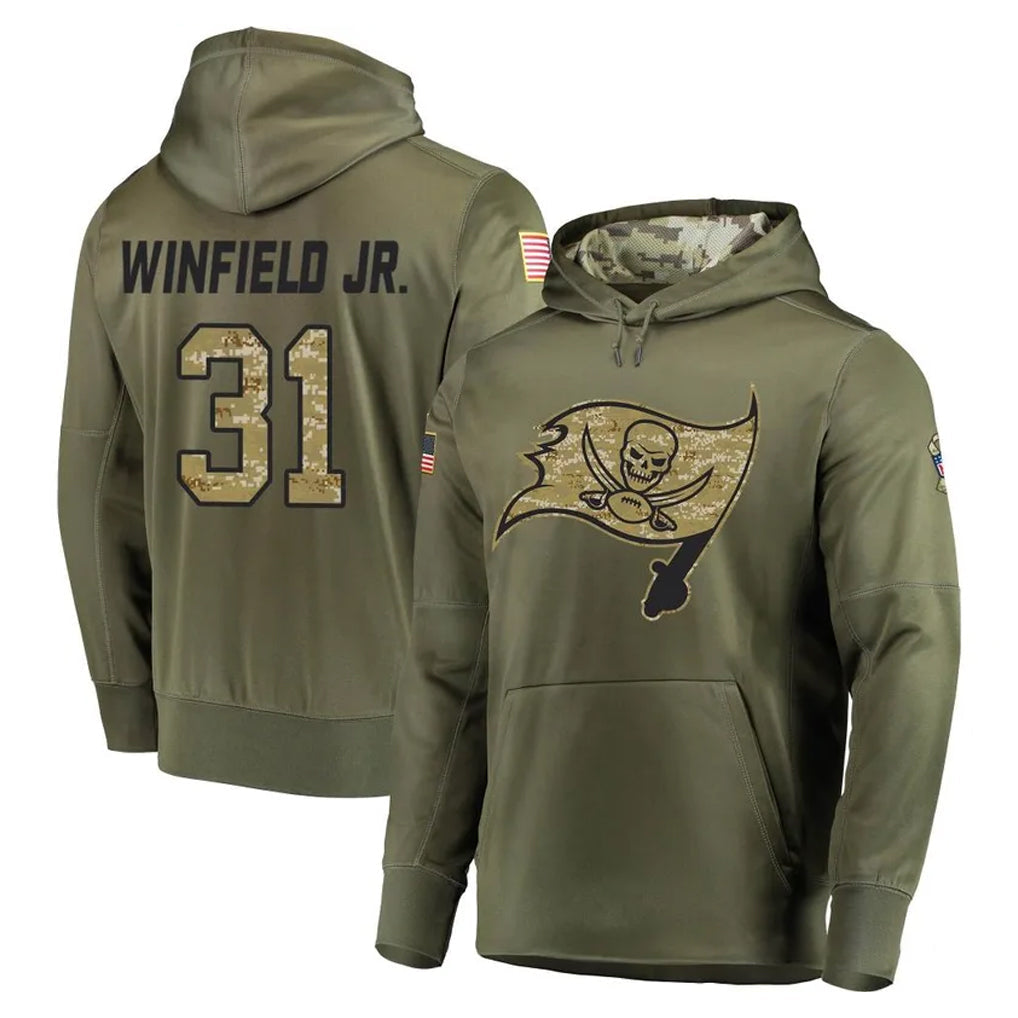 Cooneas TB.Buccaneers #31 Antoine Winfield Jr. Player Olive Salute to Service Pullover Hoodie Home Game Stitched Jerseys