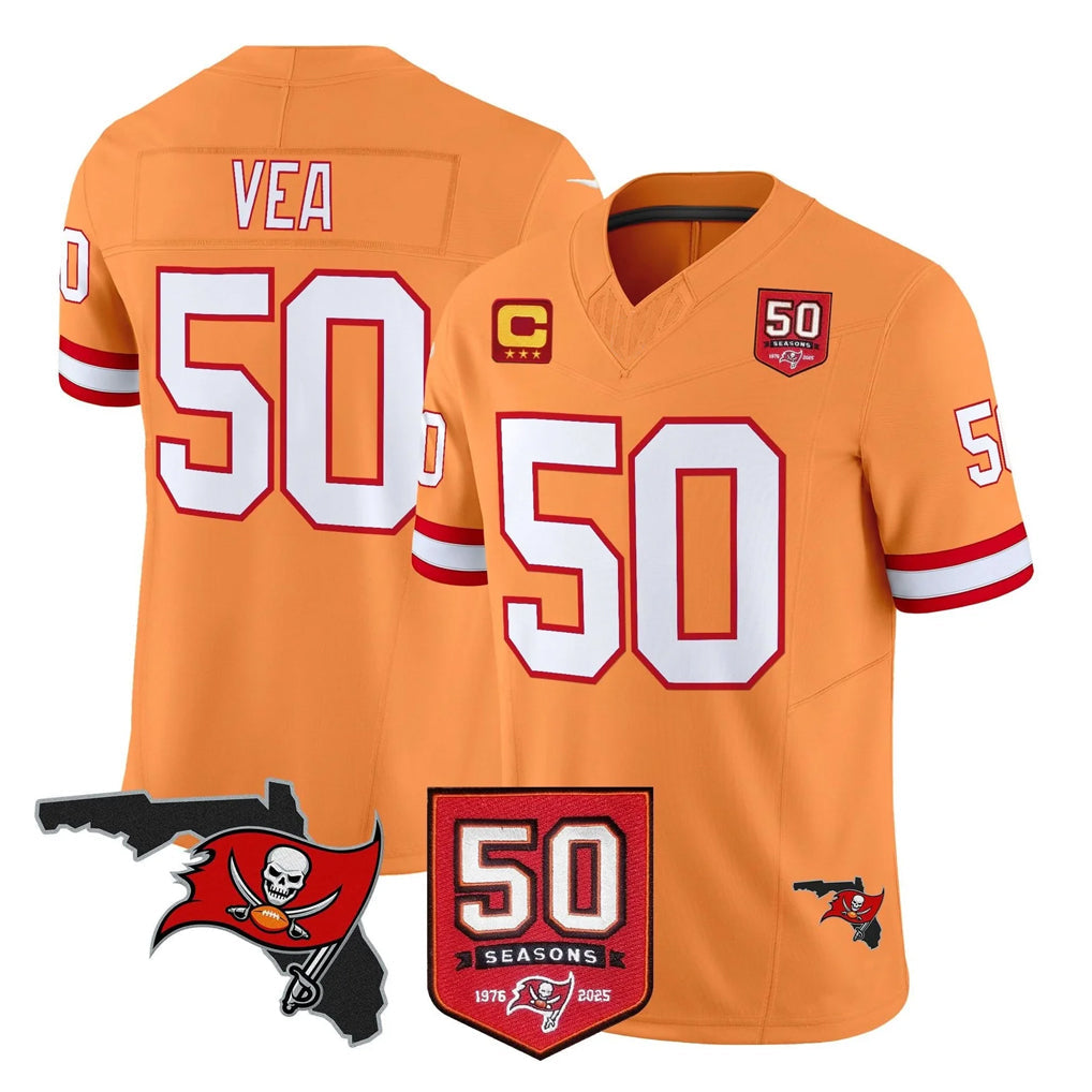 Cooneas TB.Buccaneers #50 Vita Vea Player Orange 50th Season Vapor Limited Home Game Stitched Jerseys