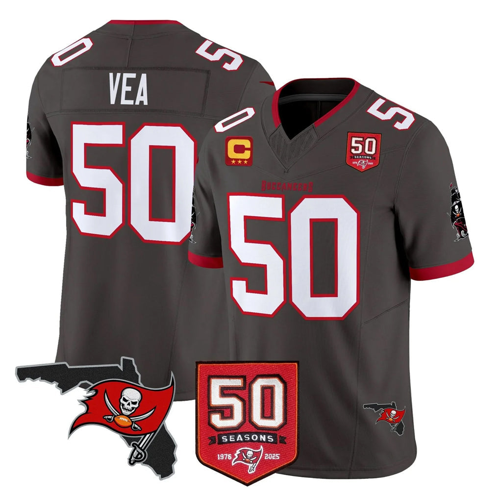 Cooneas TB.Buccaneers #50 Vita Vea Player Pewter Limited 2026 Season Vapor F.U.S.E. Home Game Stitched Jerseys