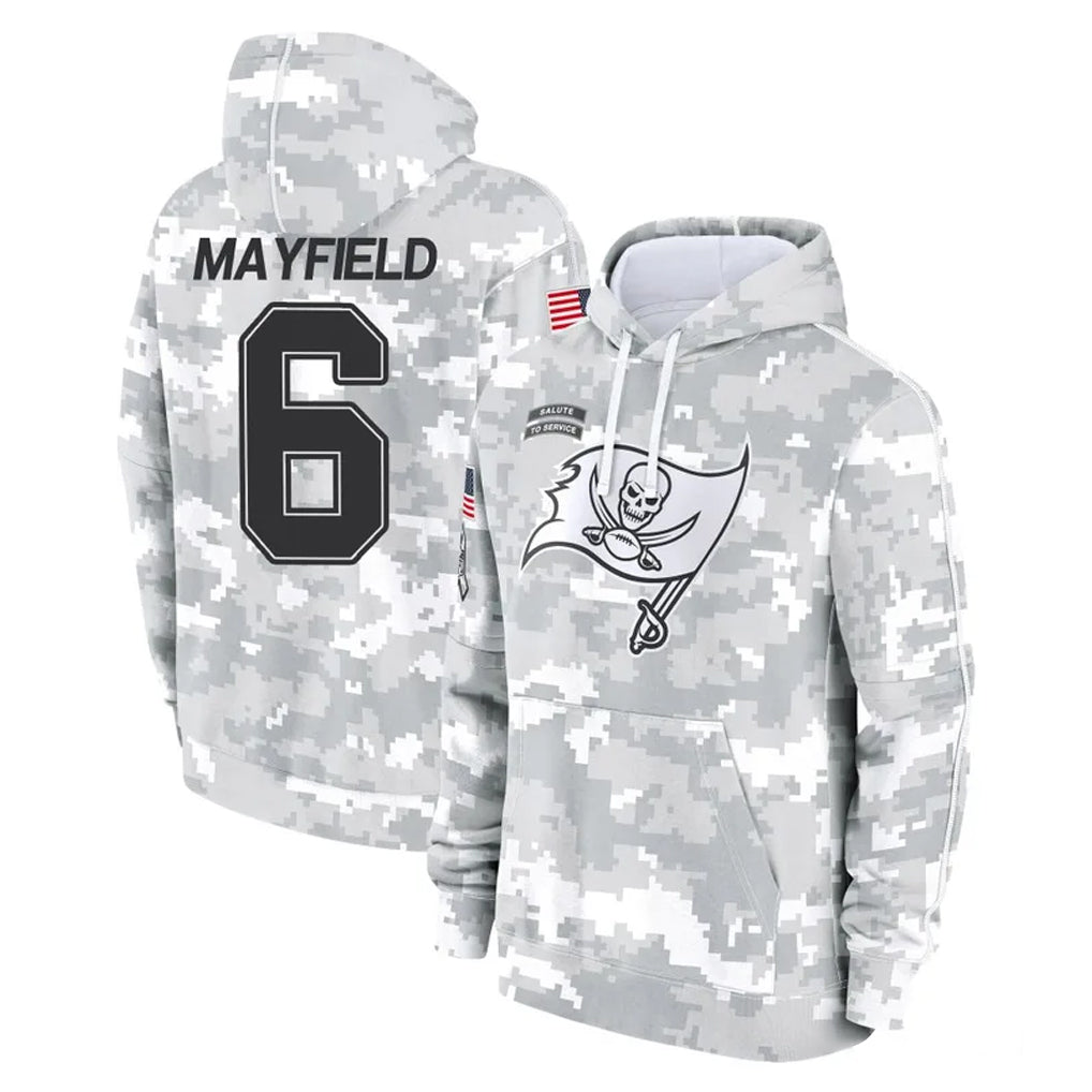 Cooneas TB.Buccaneers #6 Baker Mayfield Player Arctic Camo Limited Salute to Service Pullover Hoodies Game Stitched Jerseys