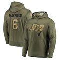 Cooneas TB.Buccaneers #6 Baker Mayfield Player Olive Salute to Service Pullover Hoodie Home Game Stitched Jerseys