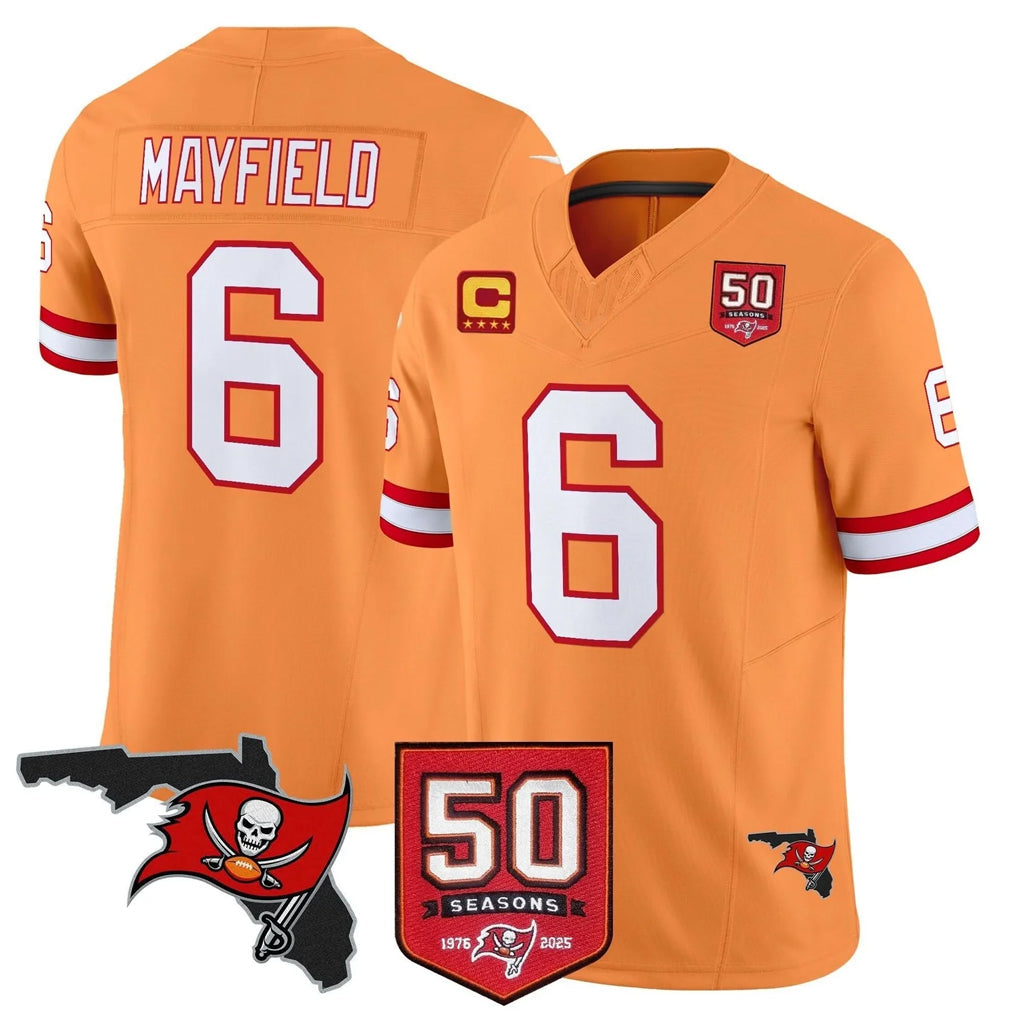 Cooneas TB.Buccaneers #6 Baker Mayfield Player Orange 50th Season Vapor Limited Home Game Stitched Jerseys