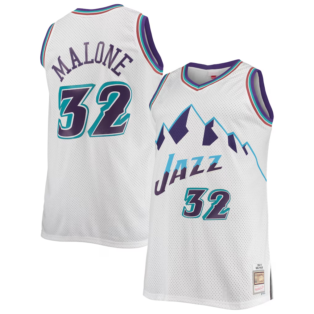 Cooneas U.Jazz #32 Karl Malone Mitchell & Ness White 1996-1997 Big & Tall Hardwood Classics Swingman Jerseys
