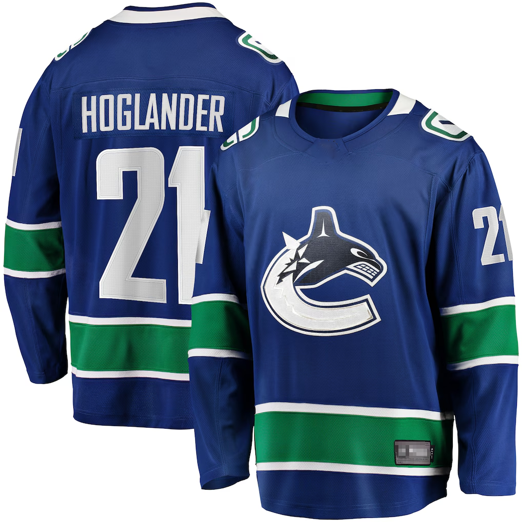 Cooneas V.Canucks #21 Nils Hoglander Blue Home Premier Breakaway Player Jerseys