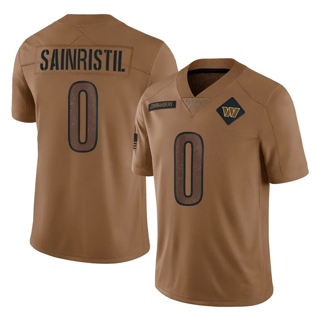 Cooneas W.Commanders #0 Mike Sainristil Player Brown Limited Salute To Service Home Game Stitched Jerseys