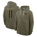 Cooneas W.Commanders #0 Mike Sainristil Player Olive Salute to Service Pullover Hoodies Limited Home Stitched Jerseys