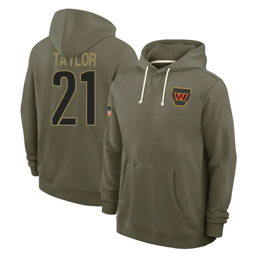 Cooneas W.Commanders #21 Sean Taylor Player Olive Salute to Service Hoodies Stitched Jerseys